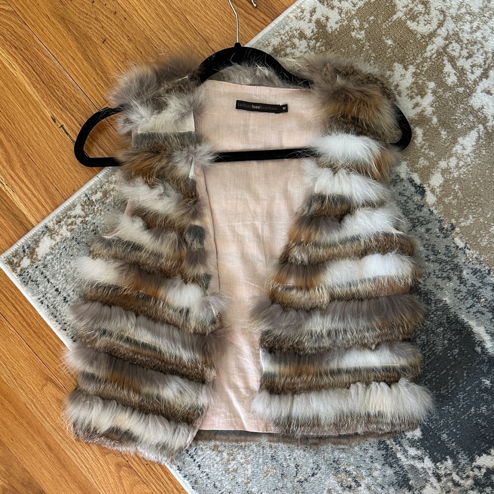 Hazel Brown and White Rabbit Fur Vest